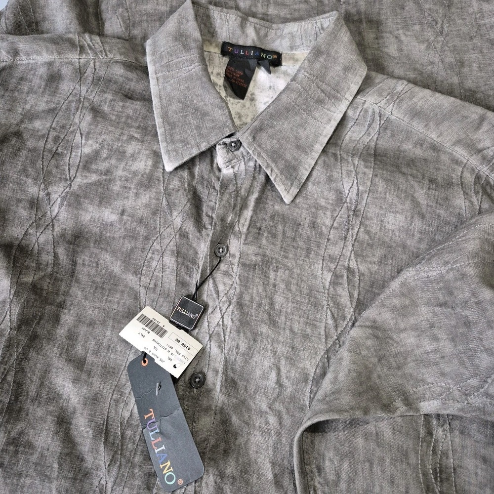 Vintage Tulliano Linen Shirt Mens 2XL Tall Washed Black Gray Long Sleeve Resort